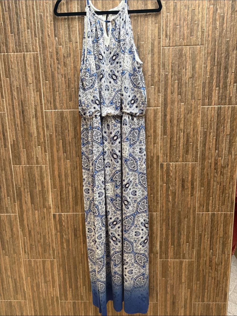 Sleeveless Blue Paisley Maxi Dress